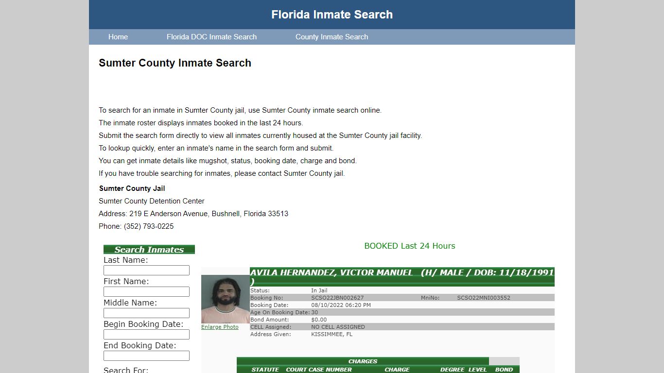 Sumter County Jail Inmate Search